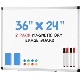 DUMOS 2 Pack Magnetic Whiteboard Kit for Wall 36" x 24", Dry Erase Board with 1 Dry Eraser & 2 Multicolor Markers & 4 Magnetic Pins, Sliver Reinforced Aluminum Frame for Home, School, Office