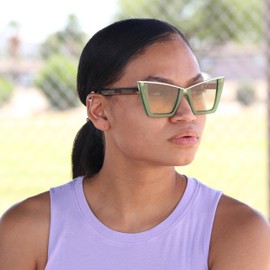 RAVI EYEWEAR Trendy Retro Womens Oversized Square Cat Eye Sun Glasses UV Protection Vintage Style For Women Sunglasses, Green / Green Tea, One Size