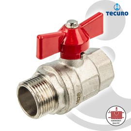tecuro Ball Valve Internal x Male Thread G 1/2 Inch (DN 15) Wing Handle, Nickel-Plated Brass