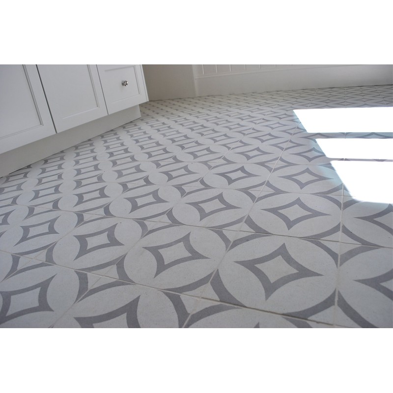 Luna Gray Encaustic 8x8 Honed Finish Cement Tile Floor