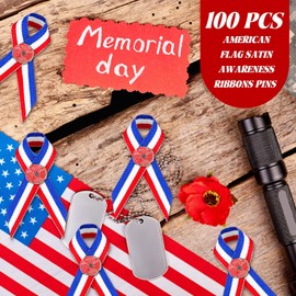 Wavwavw 100 Pcs Poppy Flower Gift Pins Red White Blue Ribbon Poppy Pins Remembrance Poppy Enamel Lapel Pin for Memorial Day Veterans Gift Christmas Souvenir