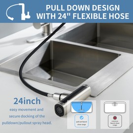 Single Handle Kitchen Faucet with Pull Down Sprayer Waterfall Kitchen Sink Faucets Brushed Nickel One Hole Stainless Steel Swivel High Arc 4 Mode Sprayhead Multi-Functional with Hole Cover Plate