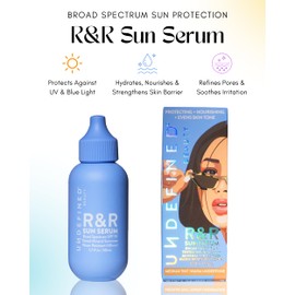 Undefined Beauty R&R Sun Serum SPF 50 PA++++ Tinted Mineral Sunscreen with Niacinamide, Water Resistant Broad Spectrum Protection & Blue Light Defense (Medium Tint)