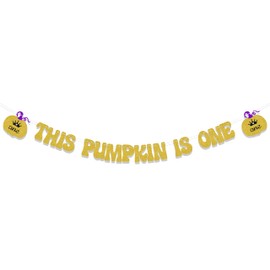 This Pumpkin Is One Banner,Little Pumpkin 1st Birthday Decorations,Little Pumpkin Patch Decorations,Little Pumpkin Patch Boy Girl 1st Birthday Party Supply Black & Gold