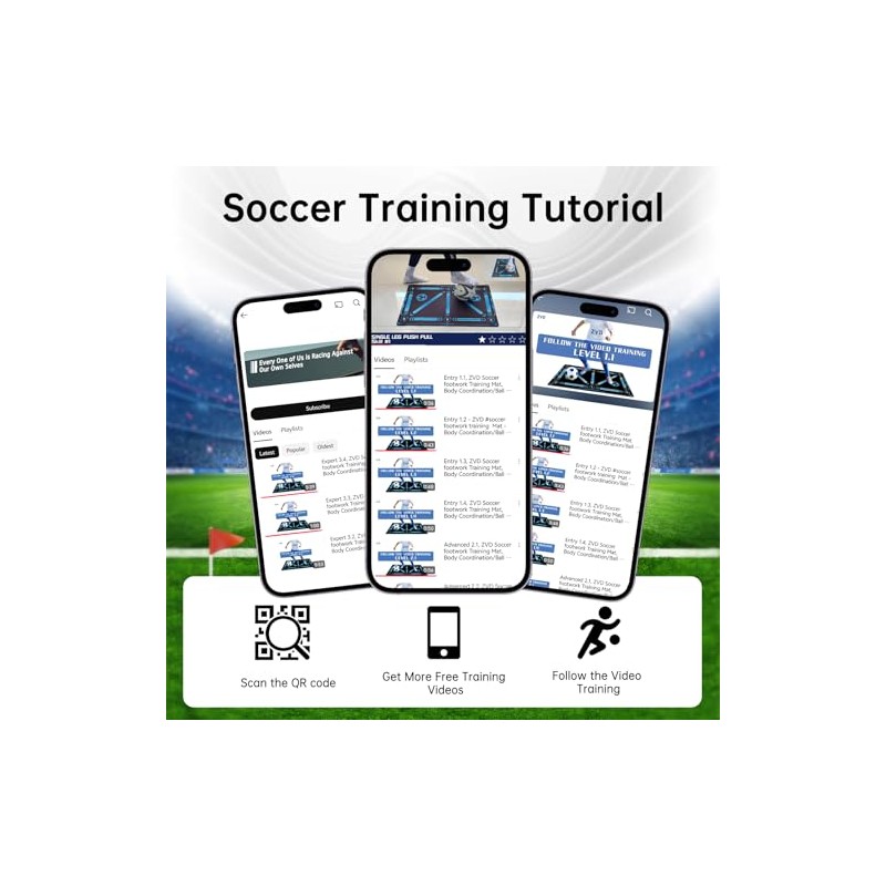 Soccer Training Mat with QR Code Tutorials, Footwork Practice Mat