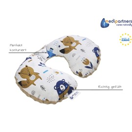 Medi Partners Neck Pillow Children's Neck Support 100% Cotton / Minky Baby Neck Pillow for Car Pushchair Car Driving Travel Sleep Neck Pillow Snooze Roll (Boho Animals with Beige Minky)