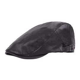 LUOEM Leather Newsboy Hat Peaked Cap Cabbie Hat Driving Hat Irish Flat Hat for Men Women Black