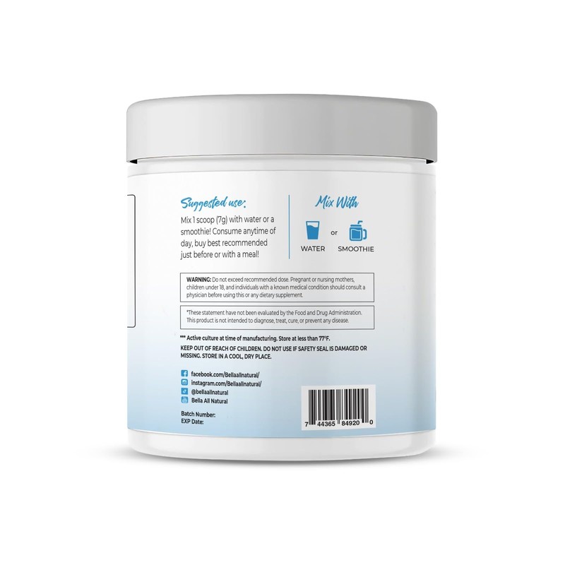 Bella All Natural Probiotics + Prebiotics Powder, Unflavored, 210grams