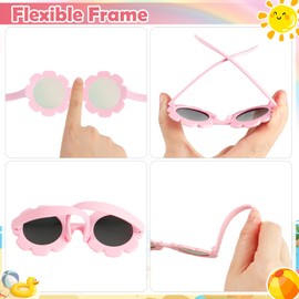 Hifot Baby Sunglasses with Strap, Cute Flower Polarized Sunglasses UV400 Protection for Infant Baby Girl Age 0-24 Months
