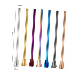 FRCOLOR 4pcs Purple Stainless Steel Cocktail Straws with Stirrer Function Reusable Drink Mixer for Smoothies Drinks Outdoor Parties Office Easy to Clean and Rust Resistant