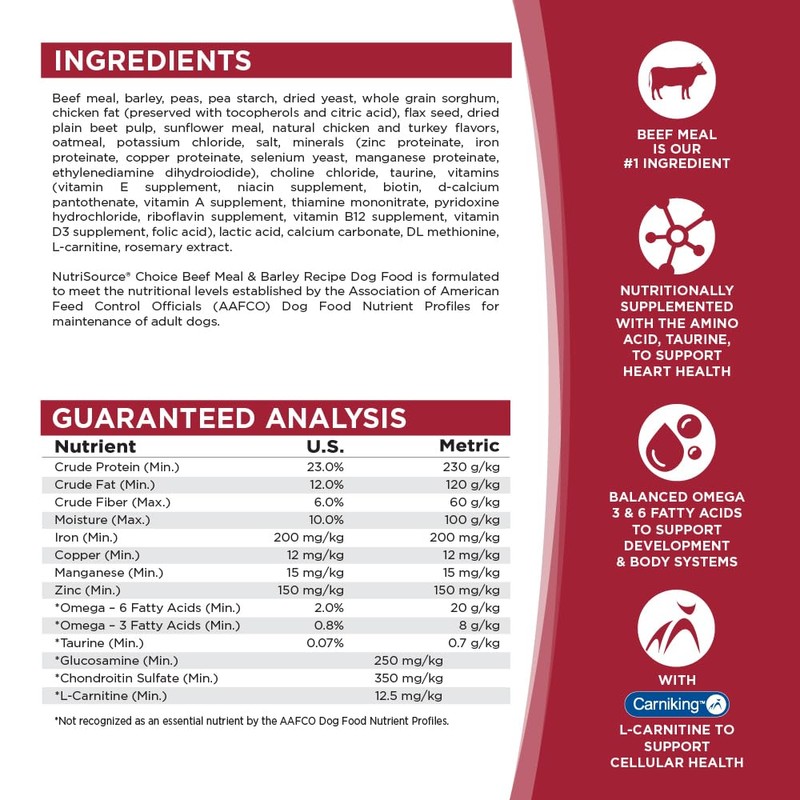 NutriSource Choice Dry Dog Food, Beef Meal & Barley Recipe,