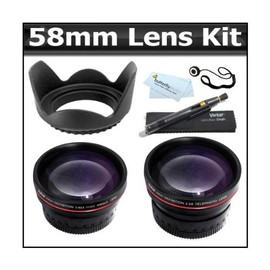 58mm 2x Telephoto Lens + Wide Angle Lens + Lens Hood + More For Canon EOS Rebel T5i, T4i, T3i T3 20D 5D 300D 350D 450D 400D 60D 650D 550D That Use Canon Lenses (18-55mm, 75-300mm, 50mm 1.4, 55-200mm)