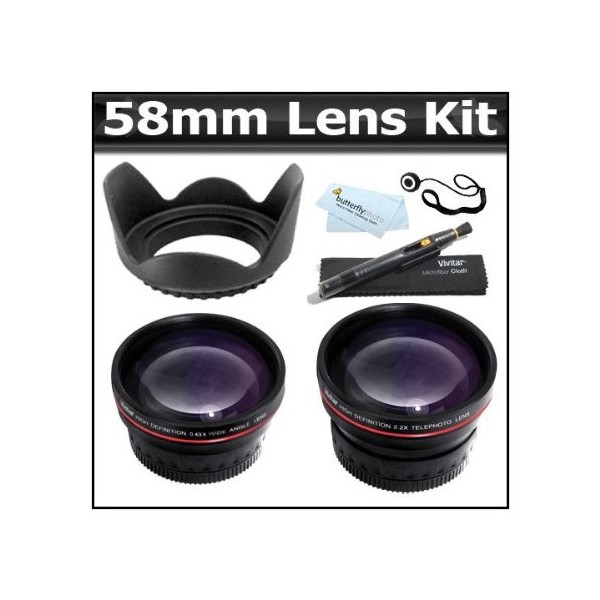 58mm 2x Telephoto Lens + Wide Angle Lens + Lens