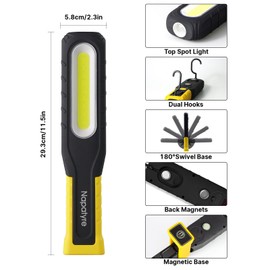 Napatyre LED Work Light Workshop Lamp, 1000 Lumen LED Torch with Magnets and Hooks, 180° Rotatable 5 Modes COB Inspection Lamp for Car Repair, Inspection, Garage, Emergency