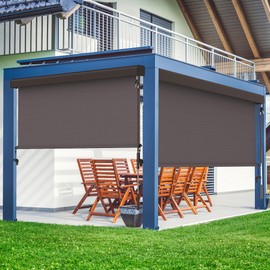 Outdoor Roller Shades for Patio with Aluminum Valance, (6'W X 6'H) 420GSM New Material Patio Shade with 95% UV Blockout, Outdoor Blinds with Crank Handle for Shading, Privacy Protection, Brown