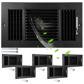 Wesiti 6 Pcs Vent Covers 10 x 6 Inch HVAC Sidewall Air Ceiling Register Duct Opening 3 Way Vents for Wall Solid Steel Manual Adjuster for Office Home Toilet Bathroom, Black