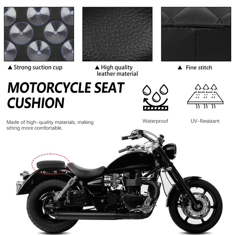 DREAMIZER Motorcycle Leather Pillion Rear Passenger Pad Seat 8 Suction