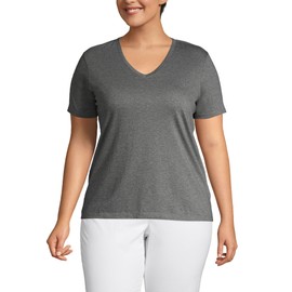 Lands' End Womens SS Relaxed Supima V Neck T Shirt Charcoal Heather Tall Large
