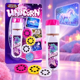 Kids Projector Flashlight Toy with 24 Picture Slides, Handheld Torch Projector for Bedtime Play, 3 Rotating Slide Discs, Portable Picture Viewer for Kids, Unicorn or Dinosaur Theme