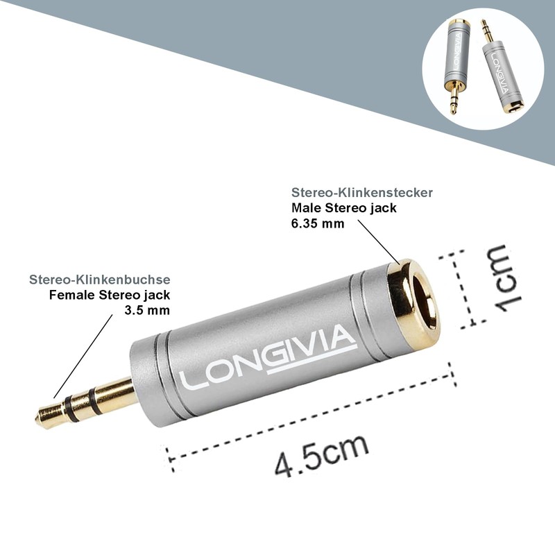 Longivia® 2 x Jack Adaptor 3.5 mm to 6.35 mm