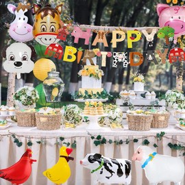 Farm Animal Party Decorations 67pcs Farm Walking Balloons Cupcake Toppers Cupcake Toppers Happy Birthday Banner for Boy or Girls Barnyard Birthday Party Supplies