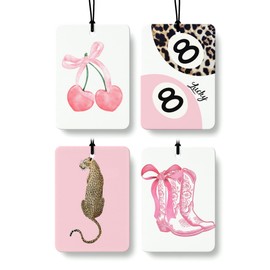 FISWAFY Pink Western Cowgirl Car Air Freshener 4 Pcs, Trendy Retro Cheetah Lucky 8 Ball Cherry Preppy Hanging Air Freshener for Cars Closet Drawer Books, Western Car Accessories Mirror Decor for Women