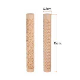 HARFINGTON 2pcs Wood Clay Roller Water ripple + leaves Pattern Modeling 5.9 Inch Beech Wood Hand Rollers Wooden Pottery Tools Wood Grain Texture Rollers for Clay Baking Playdough DIY