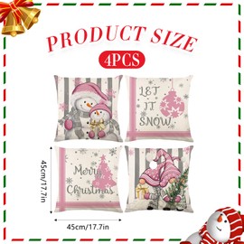 4 Pack Christmas Cushion Covers 45 x 45 cm Christmas Pillow Covers Red Xmas Cotton Linen Cushion Covers Santa Claus Pillow Covers Christmas Pillowcase Decorativefor Sofa Living Room Bed Couch (Pink)