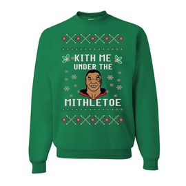 wild custom apparel Mike Tyson Kith Me Under The Mithletoe Ugly Christmas Sweater Crewneck Sweatshirt, Kelly Green, Small