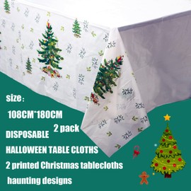 YAAVAAW Christmas Tablecloth for Christmas Party,2Pc 108 * 180cm Xmas Tree Table Cover,Disposable Christmas Plastic Table Cloth for Winter Holiday Christmas Party Supplies,Xmas Table Decorations