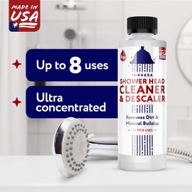 IMPRESA Shower Head Cleaner Solution for Hard Water - 8 fl oz Lemon Scent Liquid - Lime Deposit Remover & Descaler for Shower Heads - Restores Water Flow - Made in USA