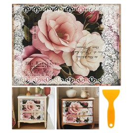BEUNITONE 6 Sheets Roses Rub on Transfers for Furniture and DIY Crafts Vintage Lace Floral Rub on Transfer Sticker for Wood Furniture Decor Iod Transfers Stickers for Wood Glass Decals 6"x12"