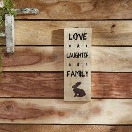 VHC Brands Love Laughter Family Wooden Sign Rustic Decoration Spring Rabbit 14.5x5.5 Black