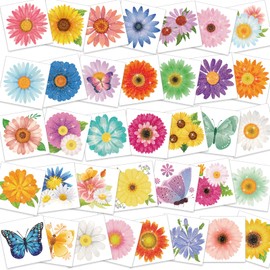 HOWAF Spring Sun Flower Temporary Tattoos, 72pcs Glitter Flower Butterfly Face Tattoos for Spring Party Decoration, Daisy Flower Temporary Tattoos Stickers for Spring Summer Easter