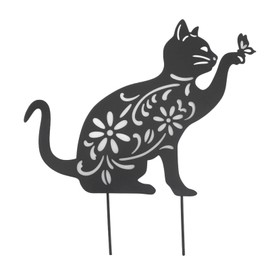 Black Cat Statuette Landscape Garden Ornament Cat Hollowout Plugin Decor Hollow Decoration Statuette for Creativity Black Metal Outdoor Statues