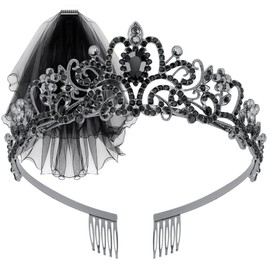 AOPRIE Tiara and Crown for Women Black Bride Veil Black Bridal Shower Supplies Bachelorette Party Decorations Birthday Gift Sets