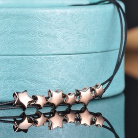 Yumilok 925 Sterling Silver Cotton Rope Rose Gold Plated Women Charm Bracelet Stars Double Strand Bracelets Hand Chain