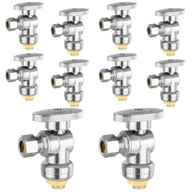 10-PCs HeSun Push-Fit Angle Stop Valve, 1/2" Push x 3/8" OD Compression Angle Stop, 1/4 Turn Water Shut Off Valve for Bathroom with Disconnect Clip Tool(PF-VALVE028-10)