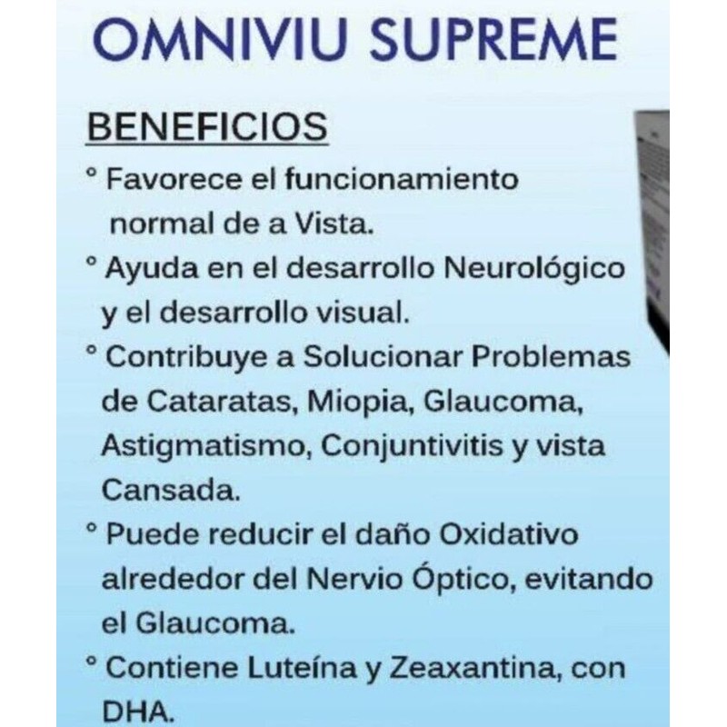 Producto Natural omlviu supreme omniviu vision saludable .Funcion Visual,luteina