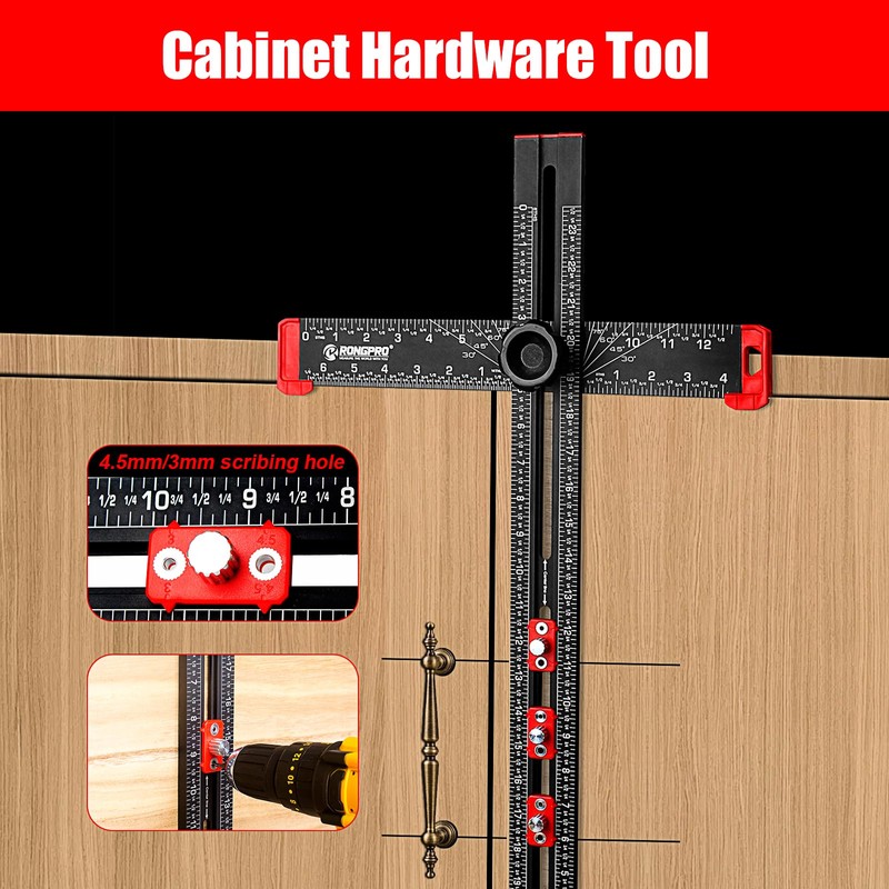 4 in 1 Adjustable T-Square Measuring Tools, 24in Aluminum Drilling