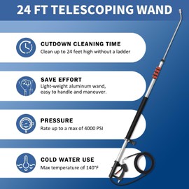 LidoDola 24FT Telescoping Pressure Washer Wand Kit - Extension Pole, Gutter Cleaner, Brush & 5 Nozzles for Roof, Deck, Vehicle, Sidings