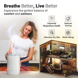 MIKO Ultrasonic Humidifiers for Bedroom Baby - Pre Filter, Wifi App controlled, Auto Mode, No Leak Design, Sleep Mode, Built-in Timer, Humidifier for Babies & Home