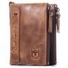 BULLCAPTAIN Genuine Leather Wallet for Men Vintage Bifold with Double