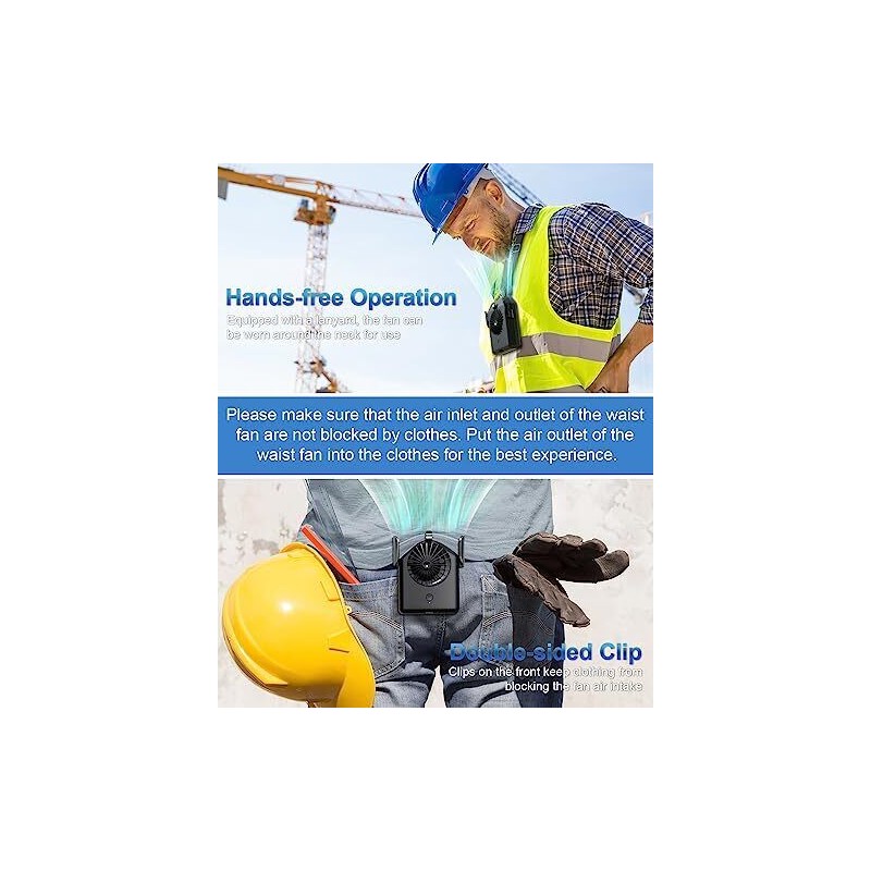 Portable Fan 10000mAh Rechargeable, Mini Waist Fan With Max 24H