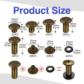 SHSMPXOY Chicago Book Screws Stainless Steel M5 x 4/6/8/10/12 mm 5 Sizes Chicago Screws Bookbinding Screws Screw Rivets for Leather, Bags, Books, Collars, Backpacks, Dog Leads (Bronze)