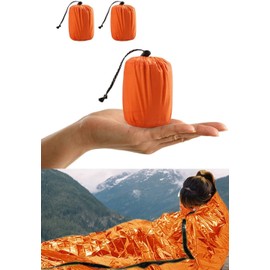 HONYAO Survival Sleeping Bag, Emergency Bivvy Bag Emergency Rescue Blanket Reusable for Camping Hiking Outdoor, Orange, 2 Pack