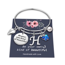 Yoosteel Butterfly Charm Bracelets for Women, Stainless Steel Bangle Bracelet Expandable H Letter Initial Crystal Butterfly Bracelets Cute Jewelry for Women