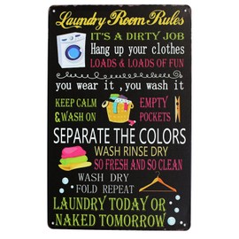 Hioni Laundry Room Rules, Metal Tin Sign, Vintage Plaque Home Wall Decor