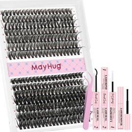 Mayhug Lash Extension Kit,DIY Individual Lashes Clusters,Bond And Seal,Lash Remover For Eyelashes Extensions,Lash Applicator Tool For False Eyelash Cluster 280Pcs At Home(4050D|D-Mix9-16|set)