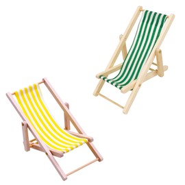 Pack of 2 Mini Deck Chairs, Decorative Small, Miniature Decoration, Miniature Garden Furniture, Wooden Mini Decorative Deck Chair, Mini Beach Chair, Miniature Furniture for DIY Garden, Beach, Micro